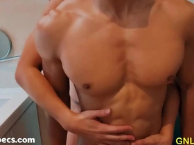 Muscular Asian man pleases himself with nipple play and masturbation