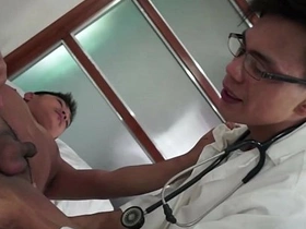 Asian twink gets aroused by medical play