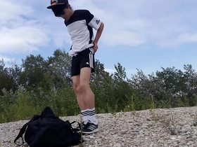 Jon Arteen flaunts his youthful charm in athletic wear, baring his undergarments and pleasuring himself al fresco